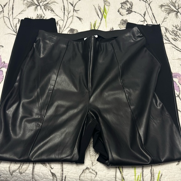 Bar III Pants - Bar III faux-leather front leggings with vented ankles